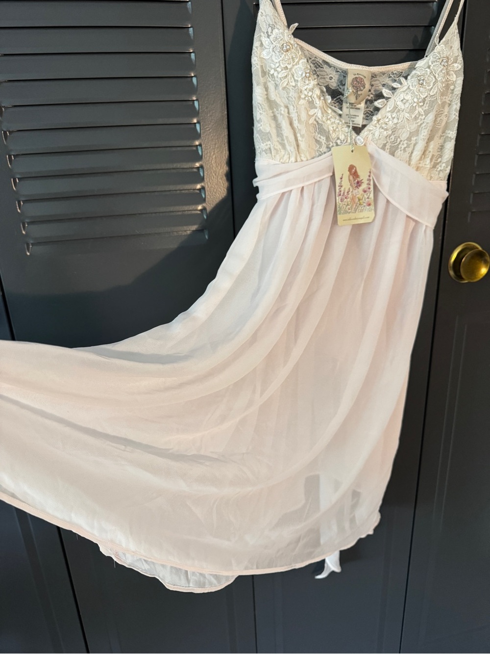 NWT Vintage In Bloom by Jonquil Lace, Sheer Chemise Slip Dress - Blush Pink - Picture 3 of 6